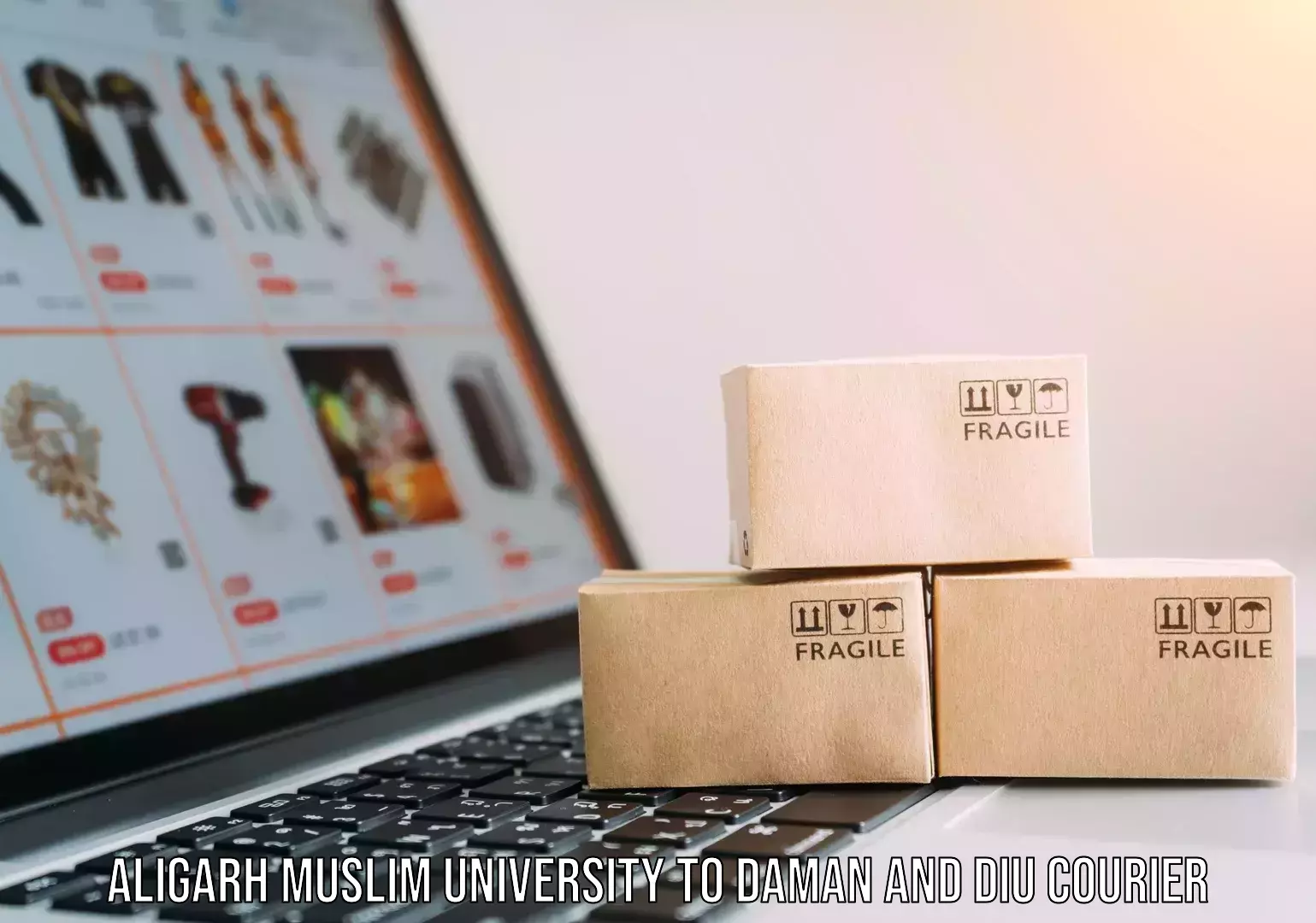 Fast parcel dispatch Aligarh Muslim University to Daman and Diu