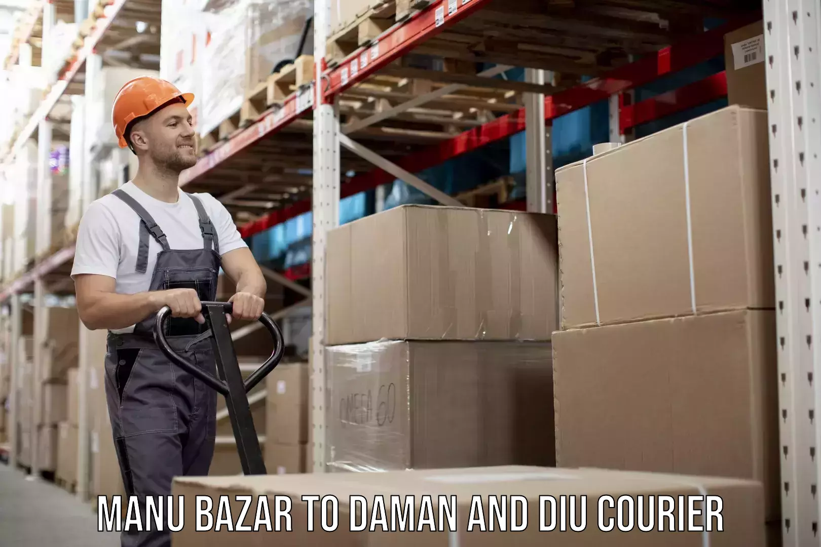 24-hour courier service Manu Bazar to Daman and Diu