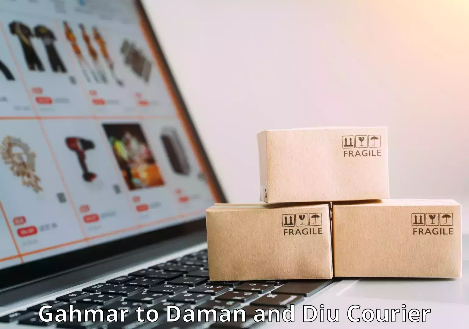 Hassle-free luggage shipping in Gahmar to Daman and Diu