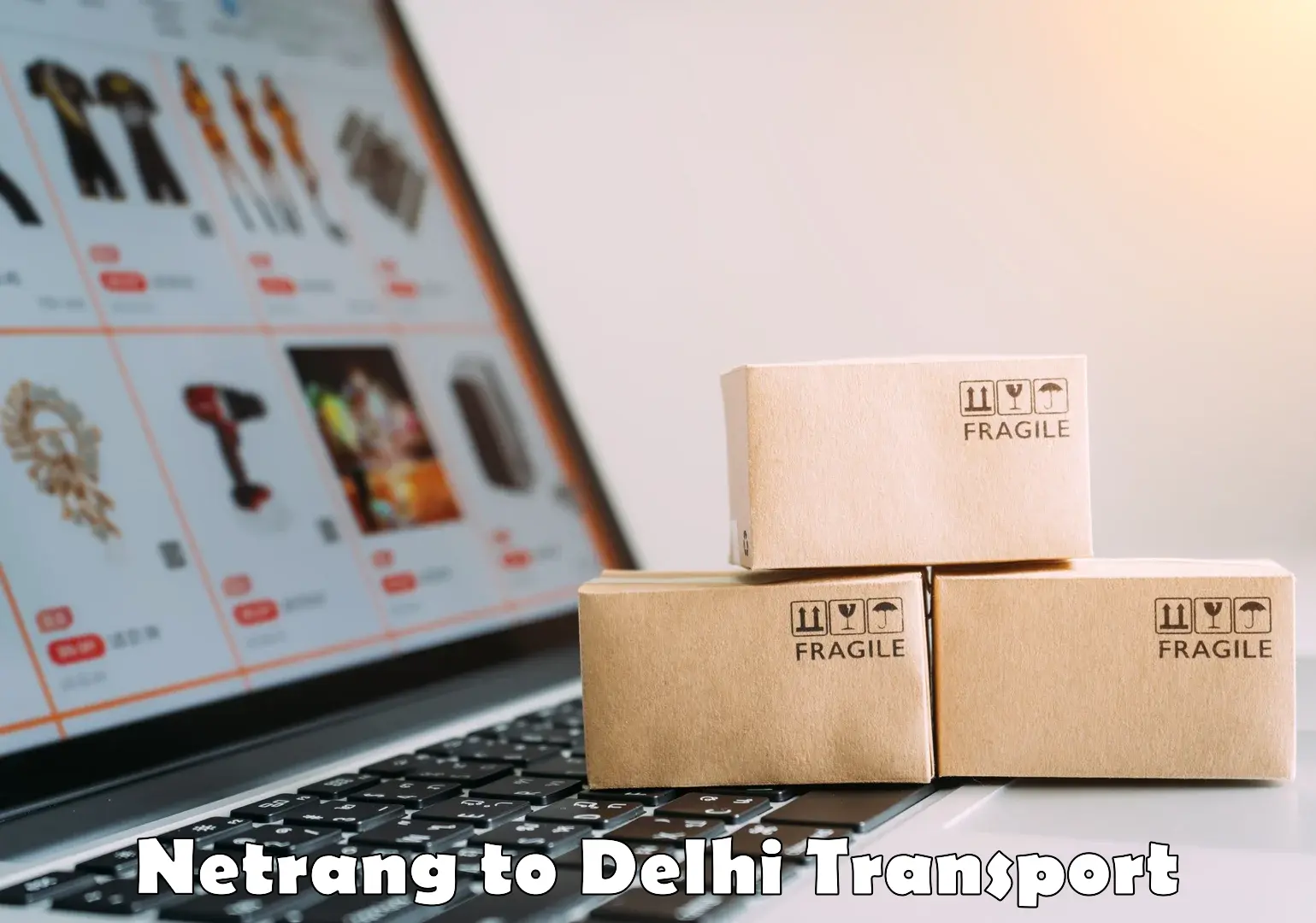 Online transport service Netrang to Jawaharlal Nehru University New Delhi